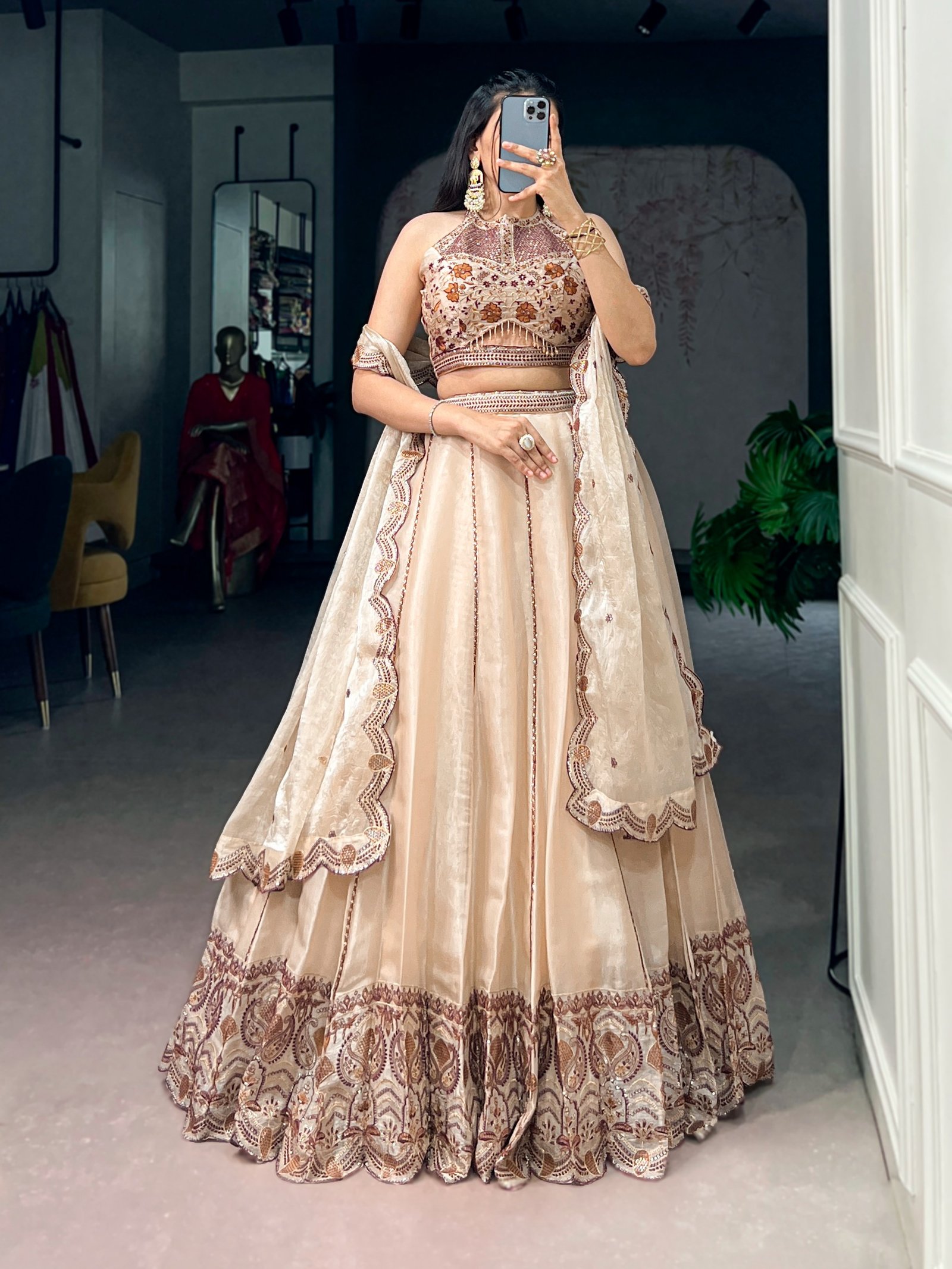 lehenga : Spider crush with Sequins and Thread Embroidery Work
