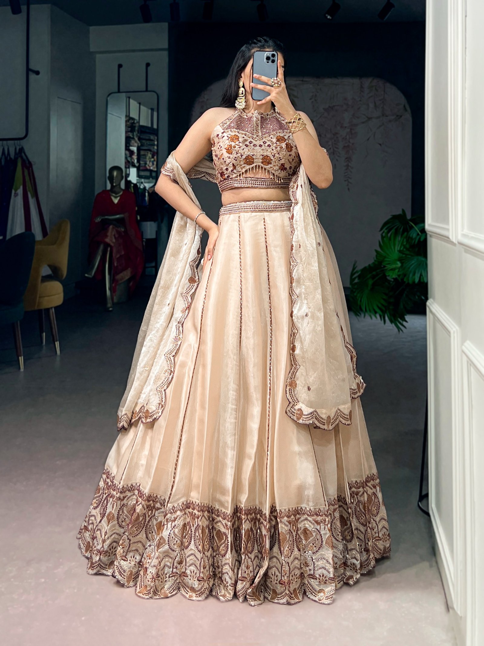lehenga : Spider crush with Sequins and Thread Embroidery Work - Image 4