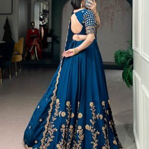 lehenga rangoli silk, delicate thread embroidery