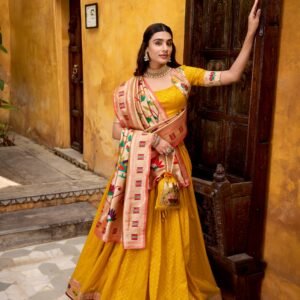 silk paithani lehenga choli is where traditional zari weaving meets graceful lace borders