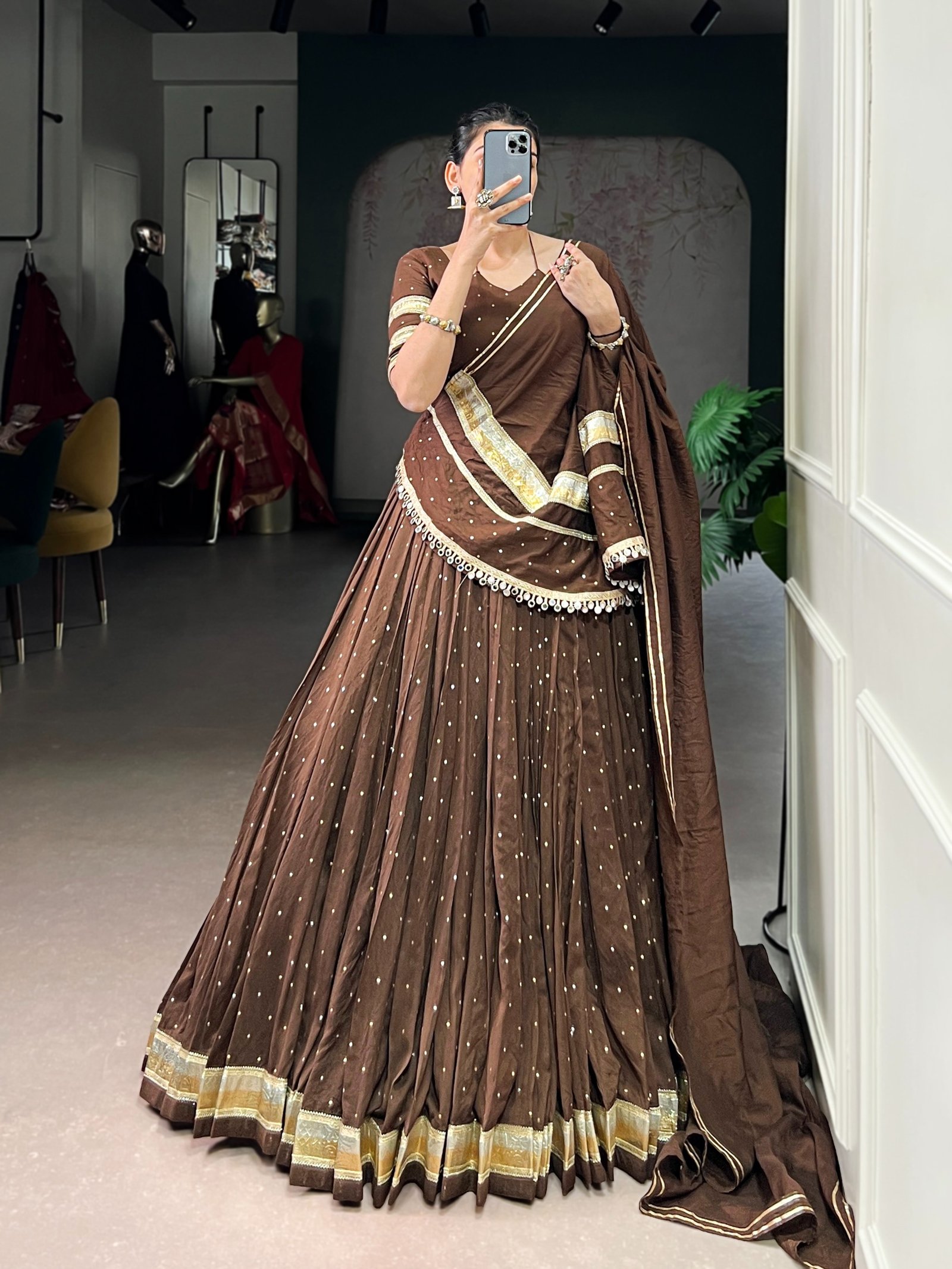 Lehenga Chanderi classics in four soulful shades – where tradition meets timeless beauty. - Image 7