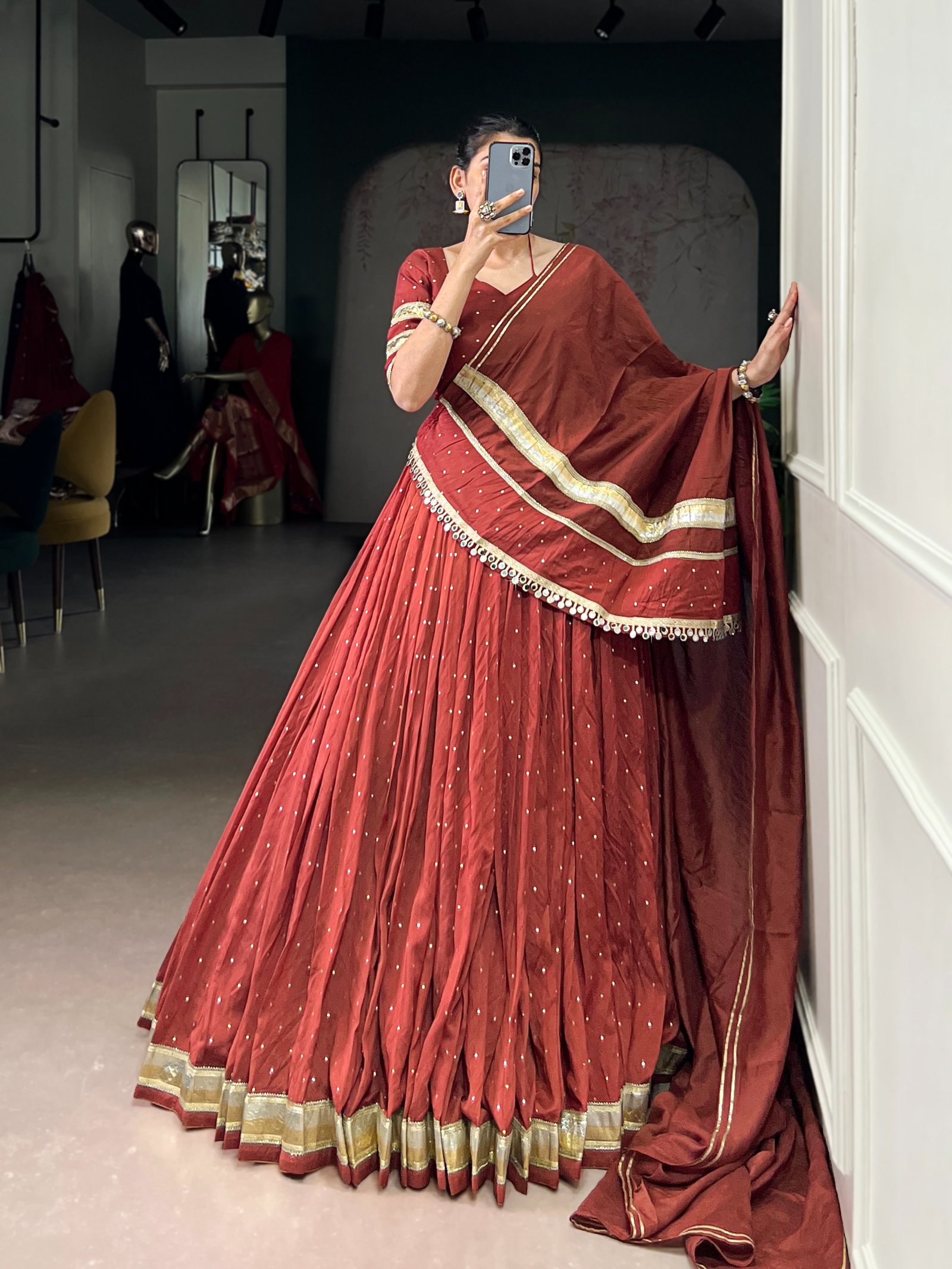 Lehenga Chanderi classics in four soulful shades – where tradition meets timeless beauty.