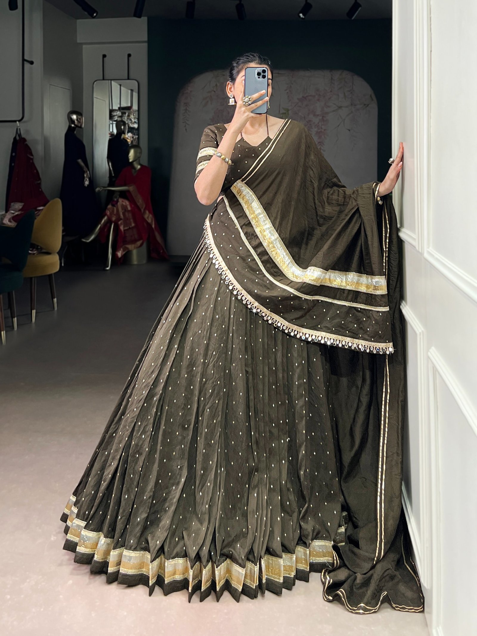Lehenga Chanderi classics in four soulful shades – where tradition meets timeless beauty. - Image 8