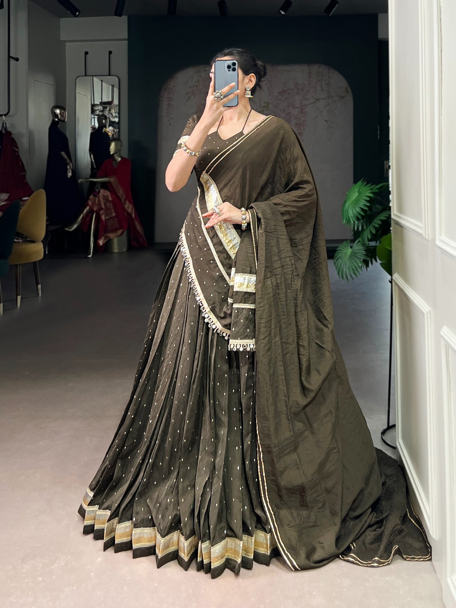 Lehenga Chanderi classics in four soulful shades – where tradition meets timeless beauty. - Image 12