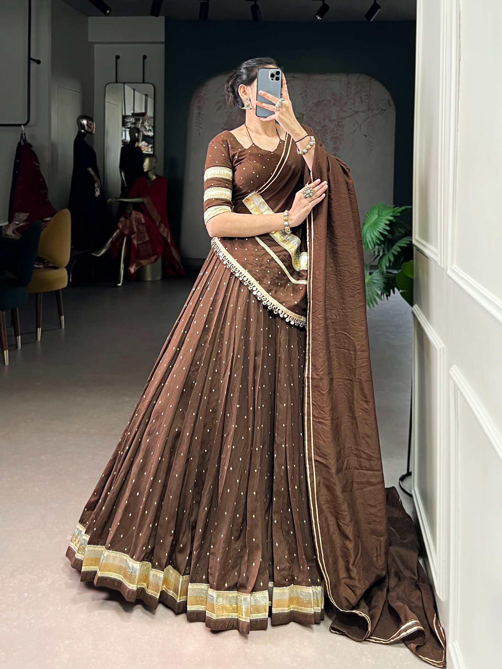 Lehenga Chanderi classics in four soulful shades – where tradition meets timeless beauty. - Image 11