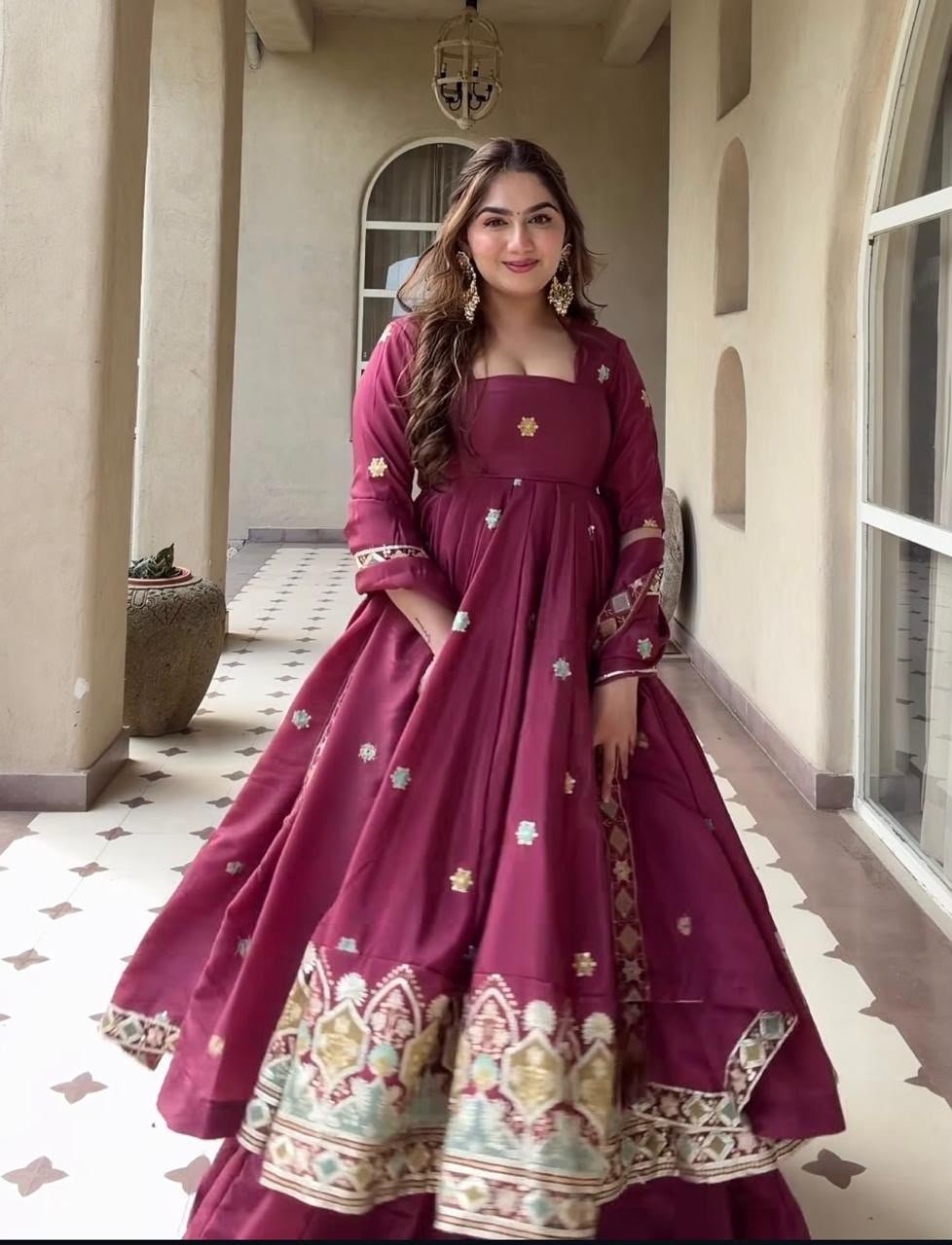 new designer anarkali suit heavy natural crep silk material with embroidery work new designer anarkali suit heavy natural crep silk material with embroidery work