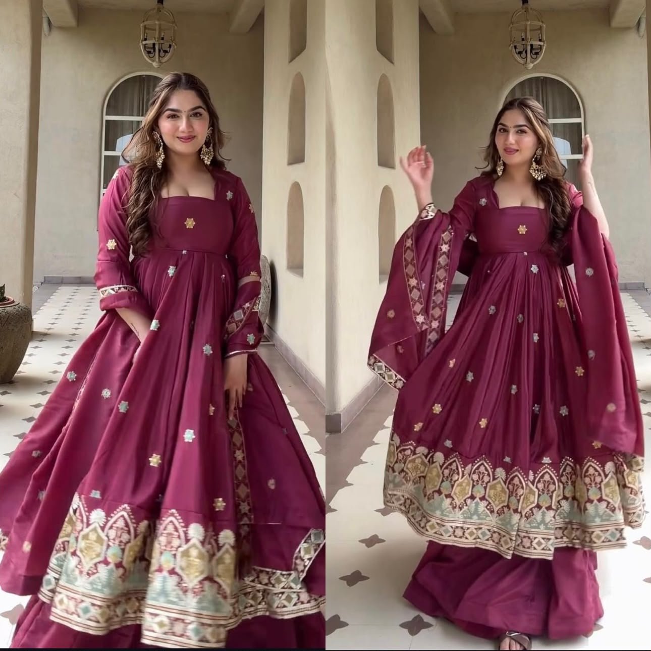 new designer anarkali suit heavy natural crep silk material with embroidery work new designer anarkali suit heavy natural crep silk material with embroidery work