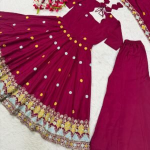 new designer anarkali suit heavy natural crep silk material with embroidery work