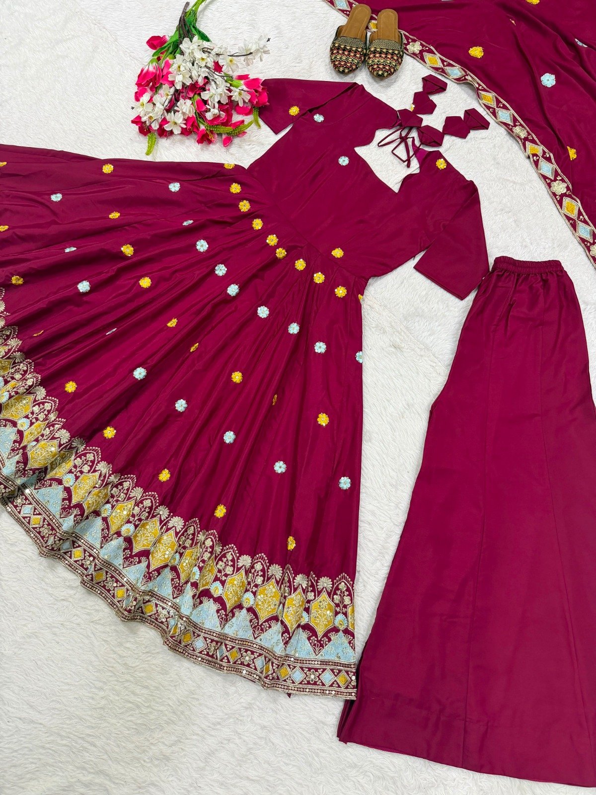 new designer anarkali suit heavy natural crep silk material with embroidery work new designer anarkali suit heavy natural crep silk material with embroidery work