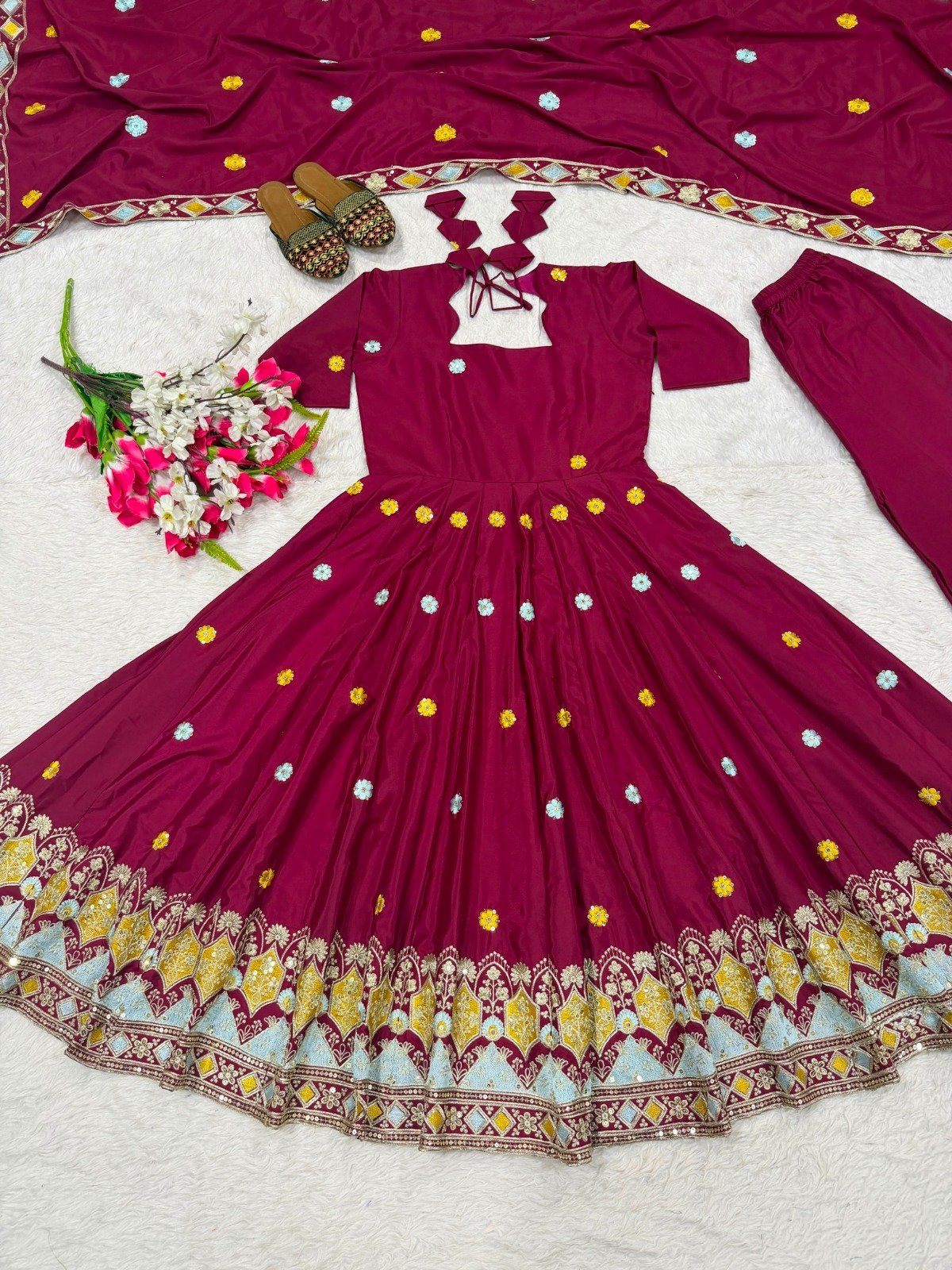 new designer anarkali suit heavy natural crep silk material with embroidery work new designer anarkali suit heavy natural crep silk material with embroidery work