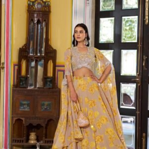 Lehenga Choli Dupatta Set Georgette with intricate Thread Embroidery, Sequins & Tube Beads Work