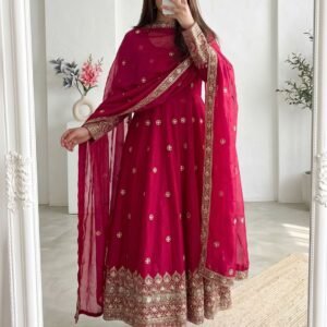 anarkali gown pant dupatta set heavy fandy silk with embroidery seqance work