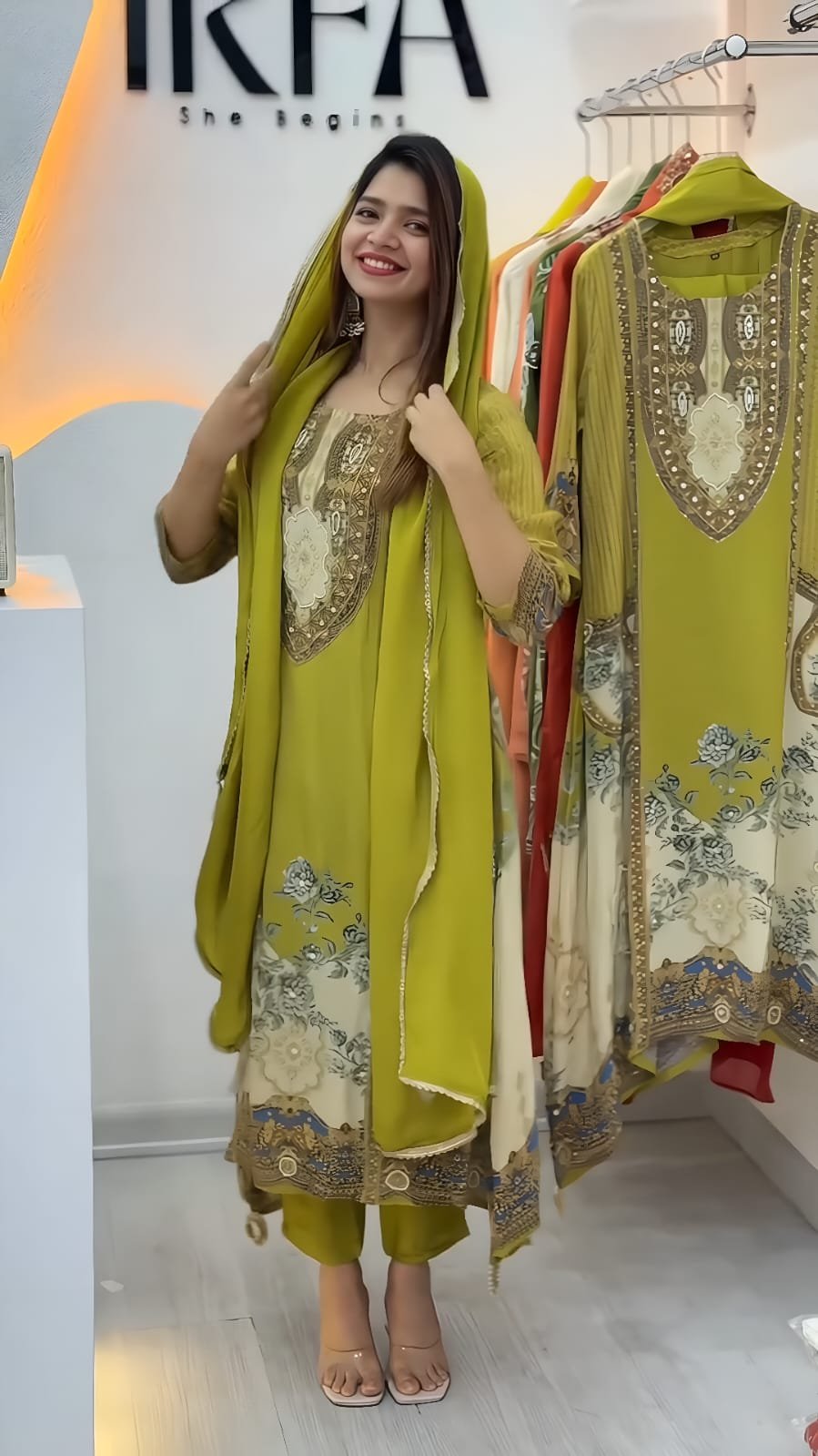 launching exclusively festive & party wear heavy frech crep with digital print with hand work top bottom set fully stitched launching exclusively festive & party wear heavy frech crep with digital print with hand work top bottom set fully stitched