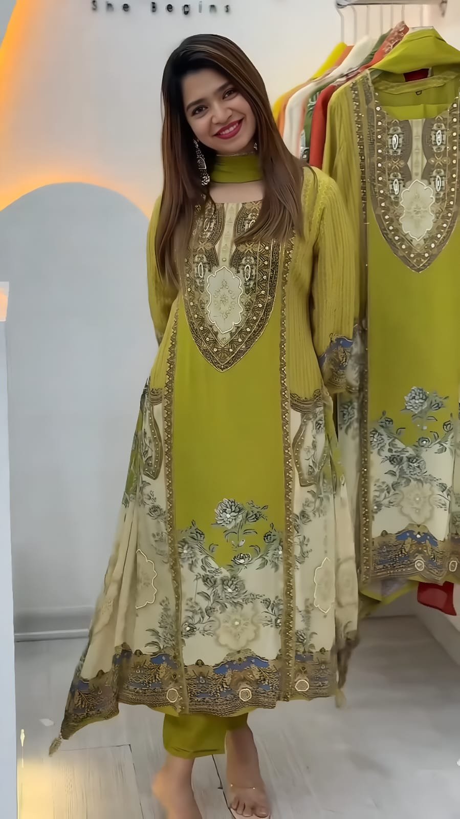 launching exclusively festive & party wear heavy frech crep with digital print with hand work top bottom set fully stitched launching exclusively festive & party wear heavy frech crep with digital print with hand work top bottom set fully stitched