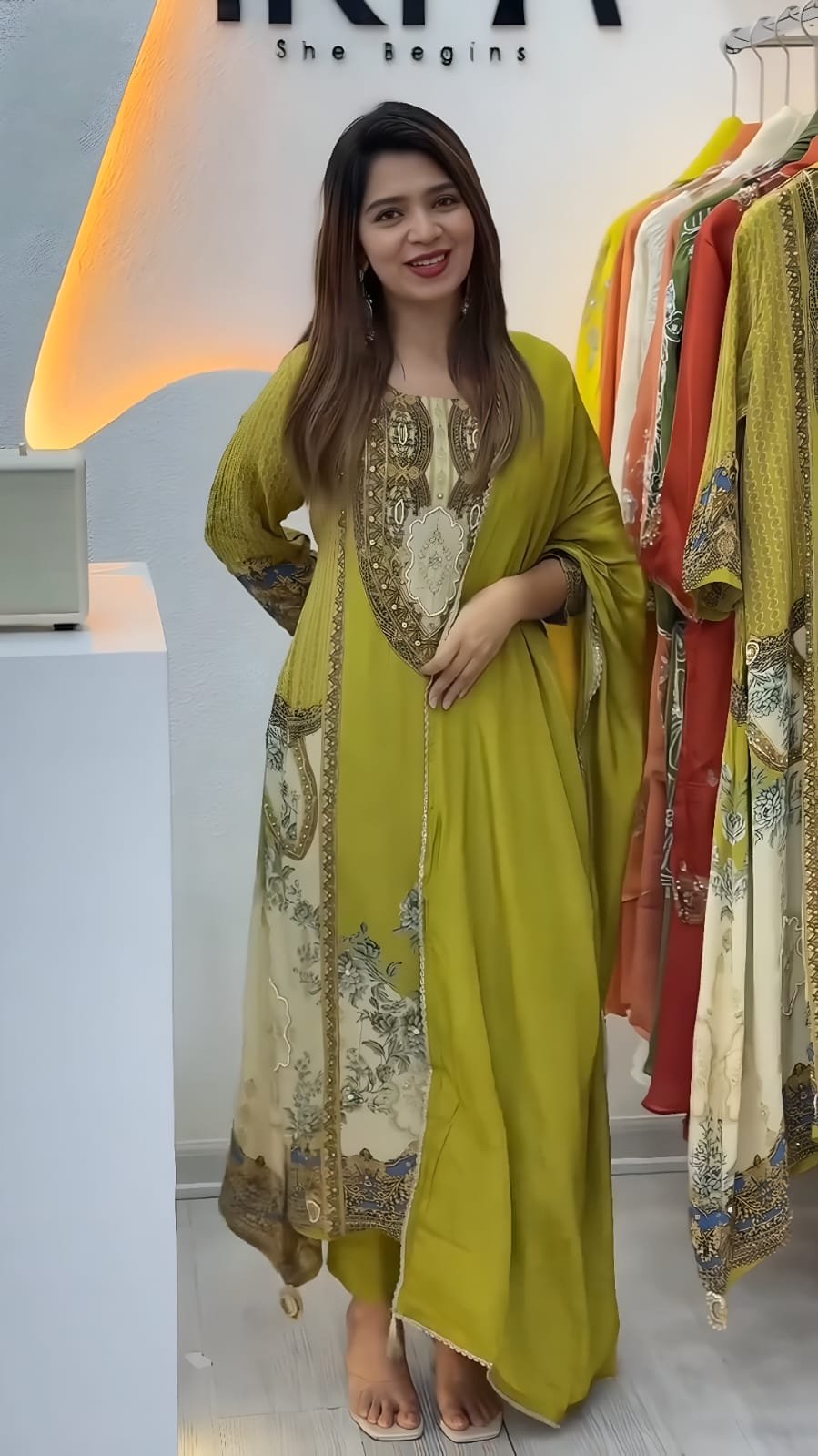 launching exclusively festive & party wear heavy frech crep with digital print with hand work top bottom set fully stitched launching exclusively festive & party wear heavy frech crep with digital print with hand work top bottom set fully stitched