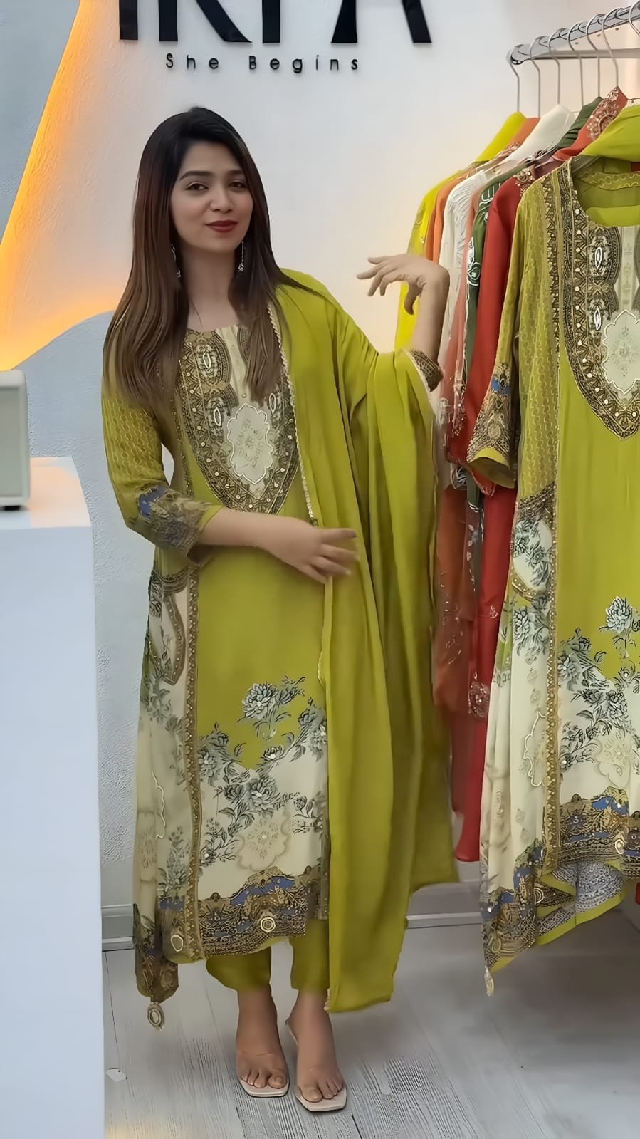 launching exclusively festive & party wear heavy frech crep with digital print with hand work top bottom set fully stitched launching exclusively festive & party wear heavy frech crep with digital print with hand work top bottom set fully stitched