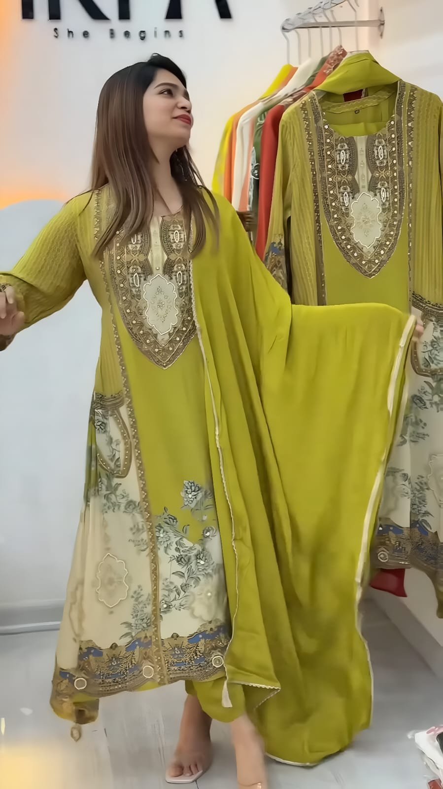 launching exclusively festive & party wear heavy frech crep with digital print with hand work top bottom set fully stitched launching exclusively festive & party wear heavy frech crep with digital print with hand work top bottom set fully stitched