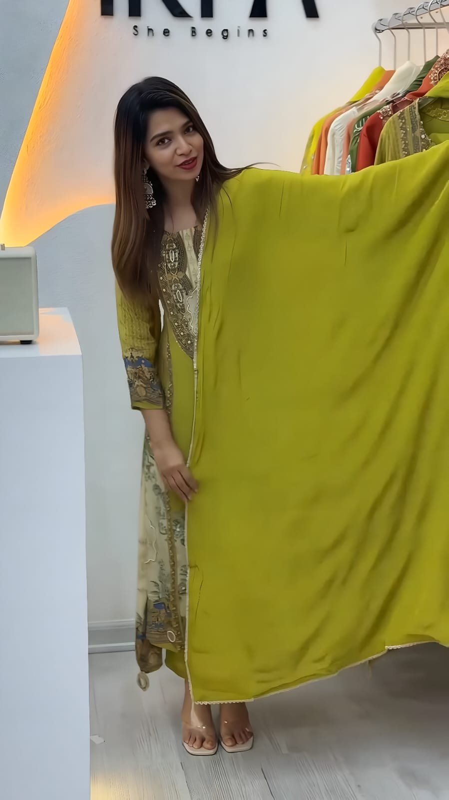 launching exclusively festive & party wear heavy frech crep with digital print with hand work top bottom set fully stitched launching exclusively festive & party wear heavy frech crep with digital print with hand work top bottom set fully stitched