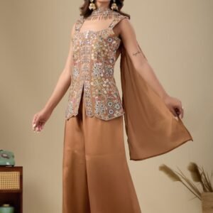 top sharara dupatta set pure chinon with embroidery sequence work