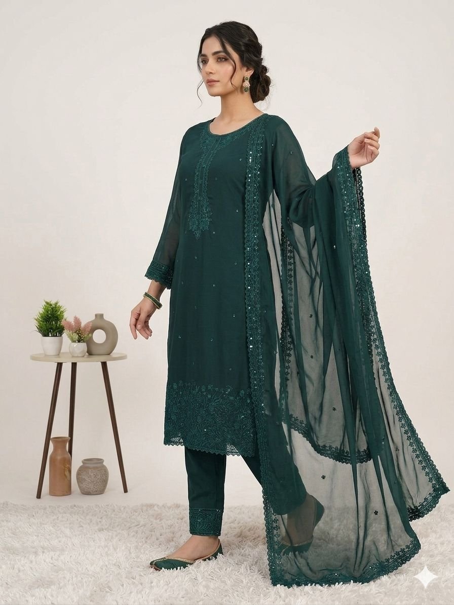 WEAR OUR BEAUTIFUL SEQUENCE EMBROIDERED TOP, PANT WITH DUPATTA