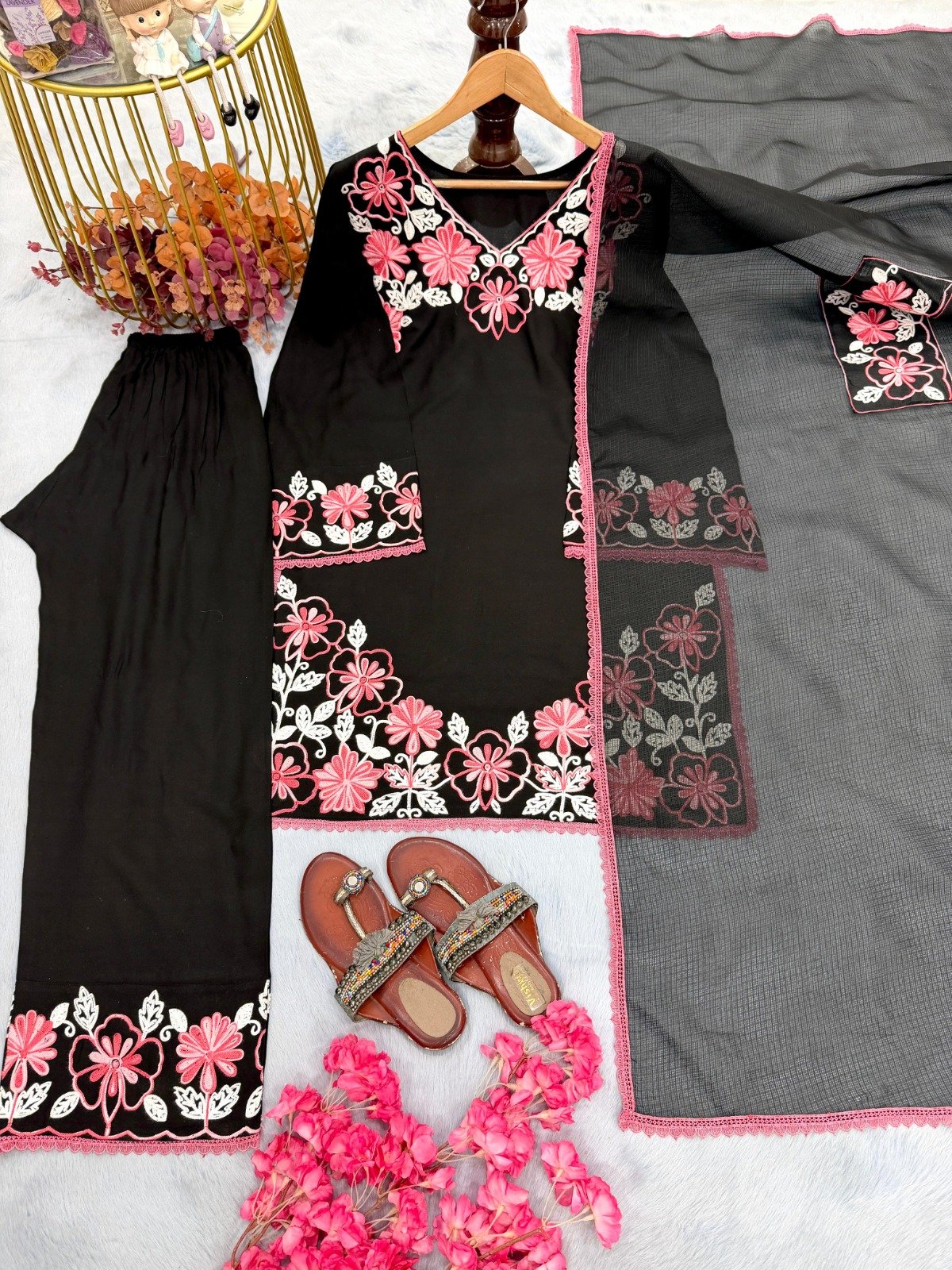 designer pure satin rayon top & farshi palazzo with dupatta set designer pure satin rayon top & farshi palazzo with dupatta set