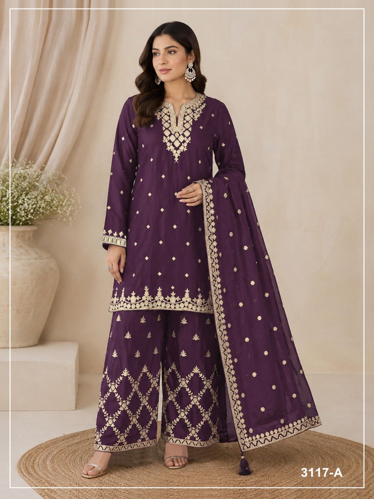 designer top palazzo dupatta pair heavy chinon with heavy embroidered sequence work & zari work designer top palazzo dupatta pair heavy chinon with heavy embroidered sequence work & zari work