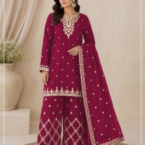 designer top palazzo dupatta pair heavy chinon with heavy embroidered sequence work & zari work