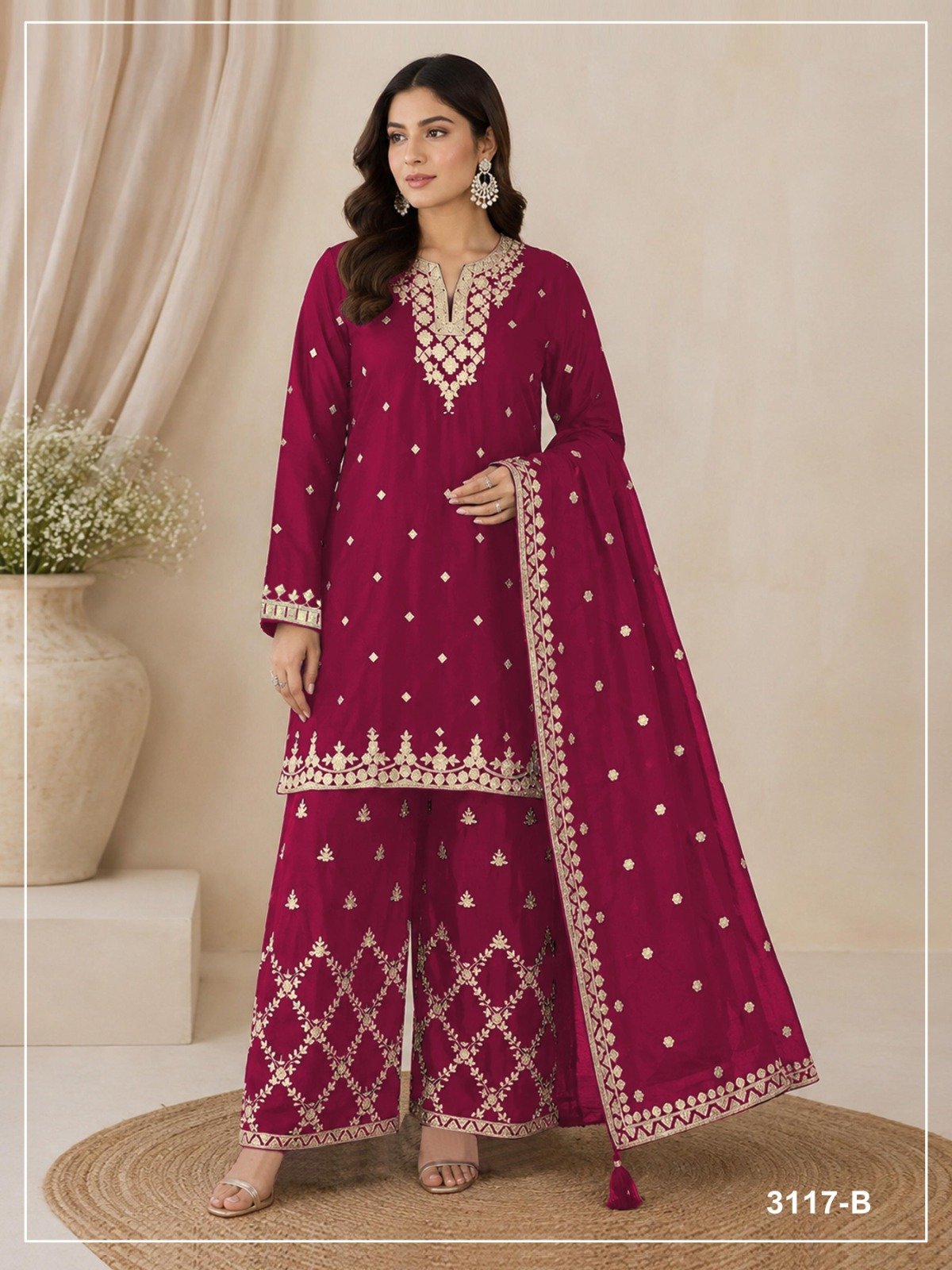 designer top palazzo dupatta pair heavy chinon with heavy embroidered sequence work & zari work designer top palazzo dupatta pair heavy chinon with heavy embroidered sequence work & zari work