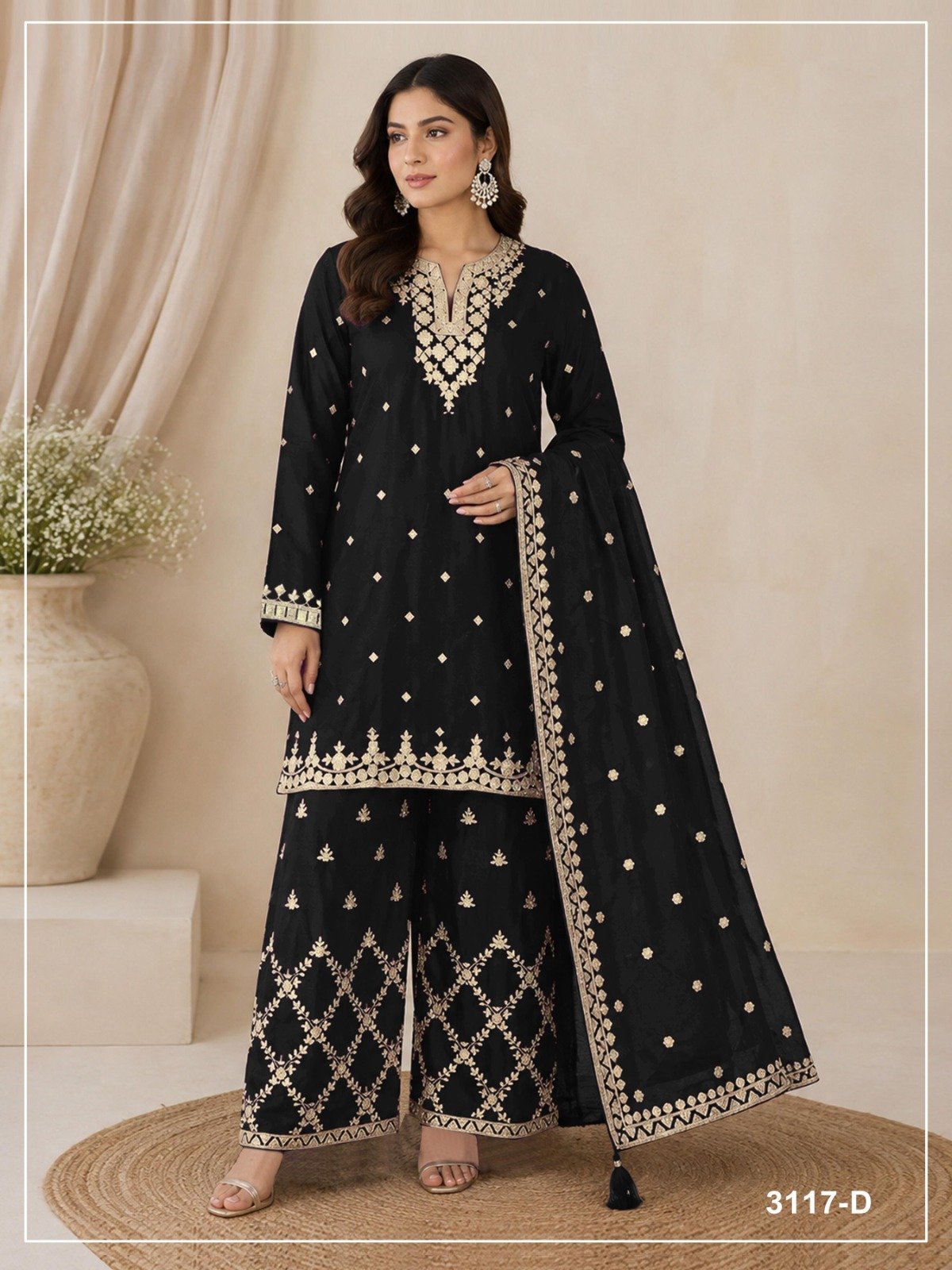 designer top palazzo dupatta pair heavy chinon with heavy embroidered sequence work & zari work designer top palazzo dupatta pair heavy chinon with heavy embroidered sequence work & zari work