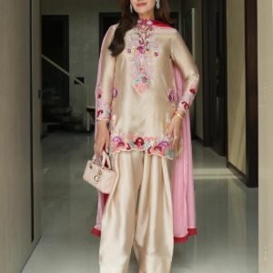 top farshi salwar dupatta set with pure heavy natural satin with embroidery work