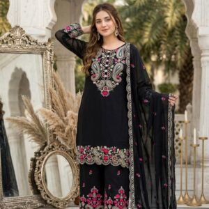 heavy embroidery sequence work 3 piece suit set