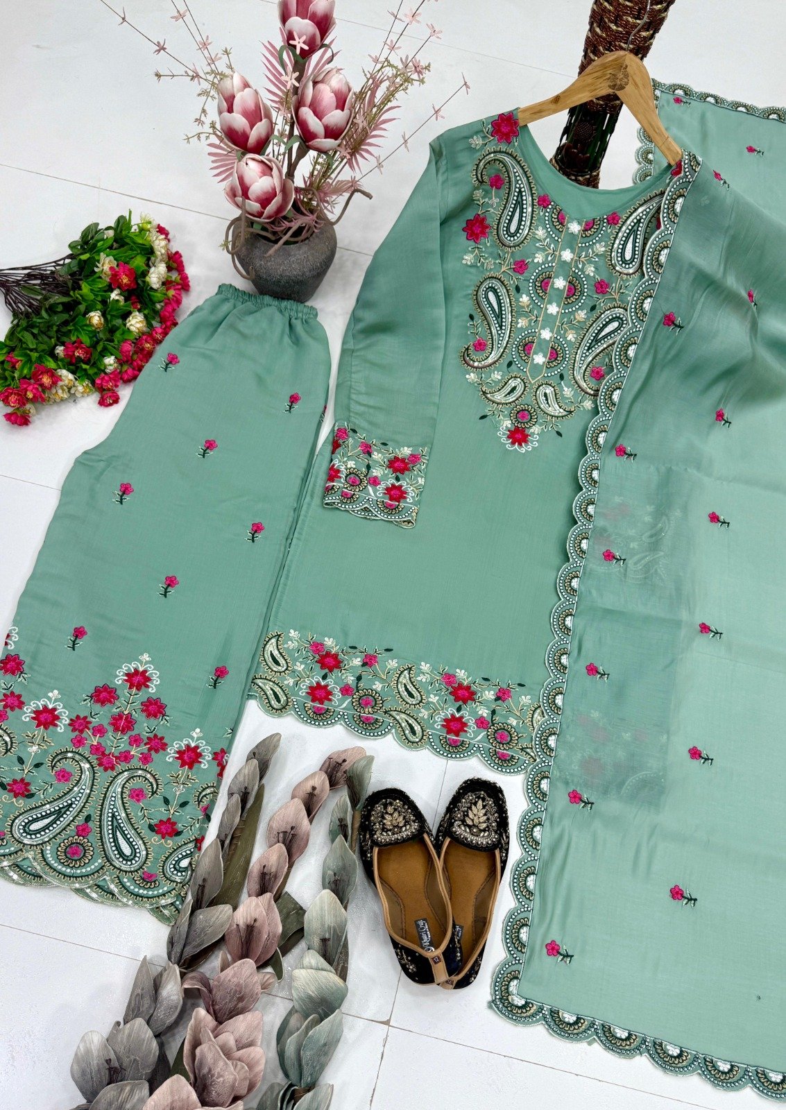 heavy embroidery sequence work 3 piece suit set heavy embroidery sequence work 3 piece suit set