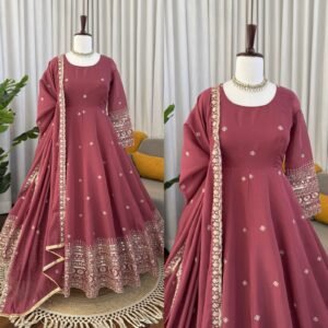 designer anarkali gown mul chanderi silk with embroidery thread work and sequence work