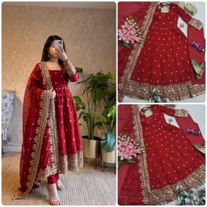 presenting anarkali gown with embroidery seqance work
