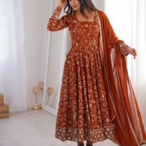 designer anarkali gown three piece set heavy faux georgette with embroidered sequence work