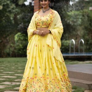 classical yellow embroidery lehenga collection