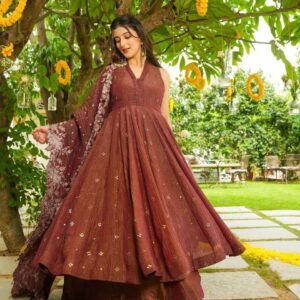 EXCLUSIVE 3 PIECE KURTI , FLARED PLAZZO WITH DUPATTA IN EMBROIDERY WORK