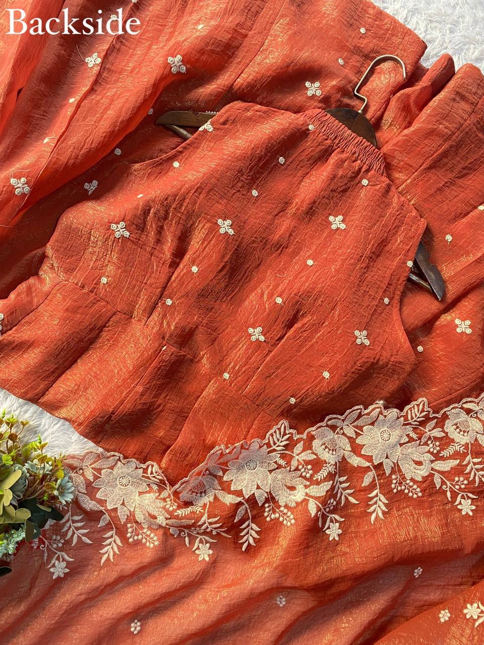 EXCLUSIVE 3 PIECE KURTI , FLARED PLAZZO WITH DUPATTA IN EMBROIDERY WORK - Image 10