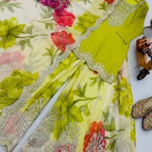 designer party top pallazo & dupatta set