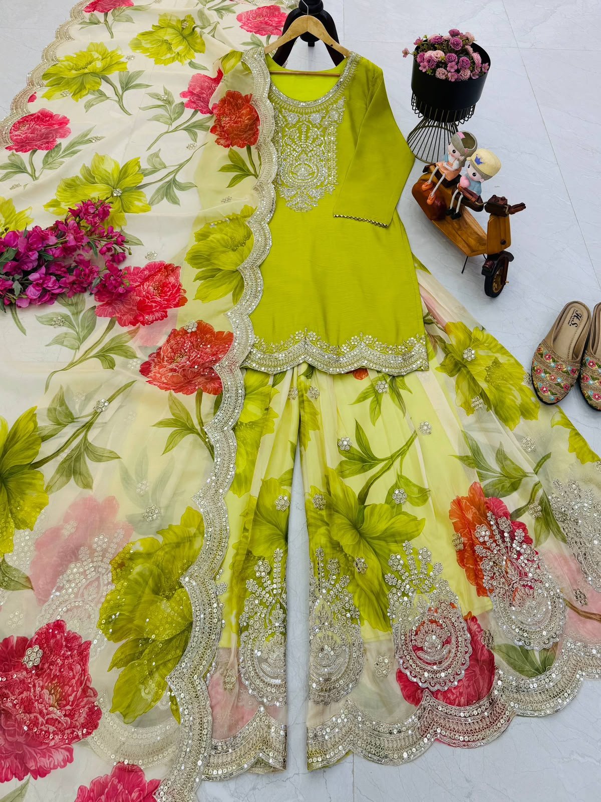 designer party top pallazo & dupatta set designer party top pallazo & dupatta set