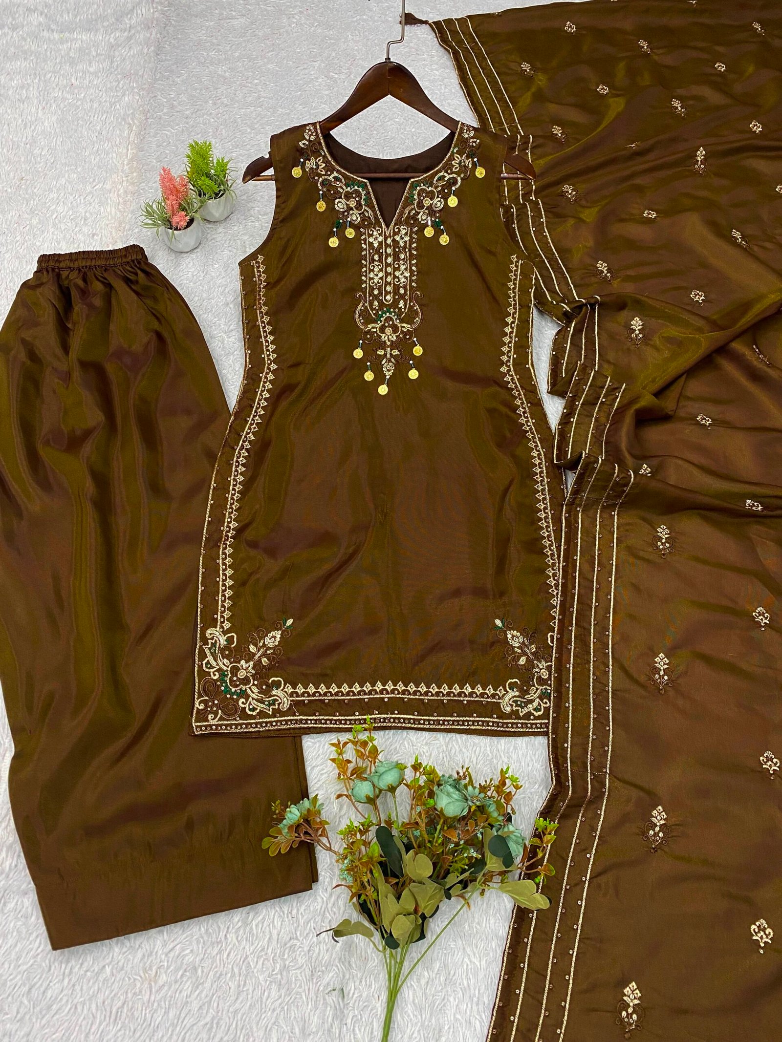 top , salwaar with dupatta beautiful sequence embroidered worked top , salwaar with dupatta beautiful sequence embroidered worked