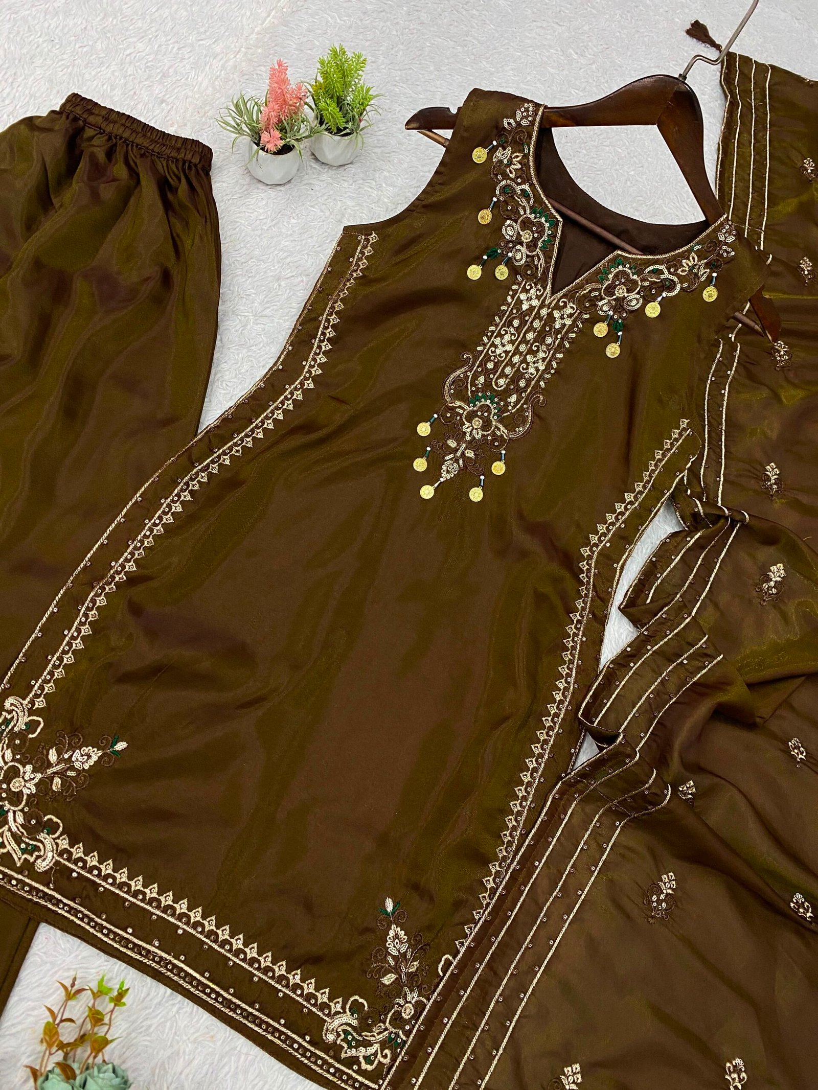 top , salwaar with dupatta beautiful sequence embroidered worked top , salwaar with dupatta beautiful sequence embroidered worked
