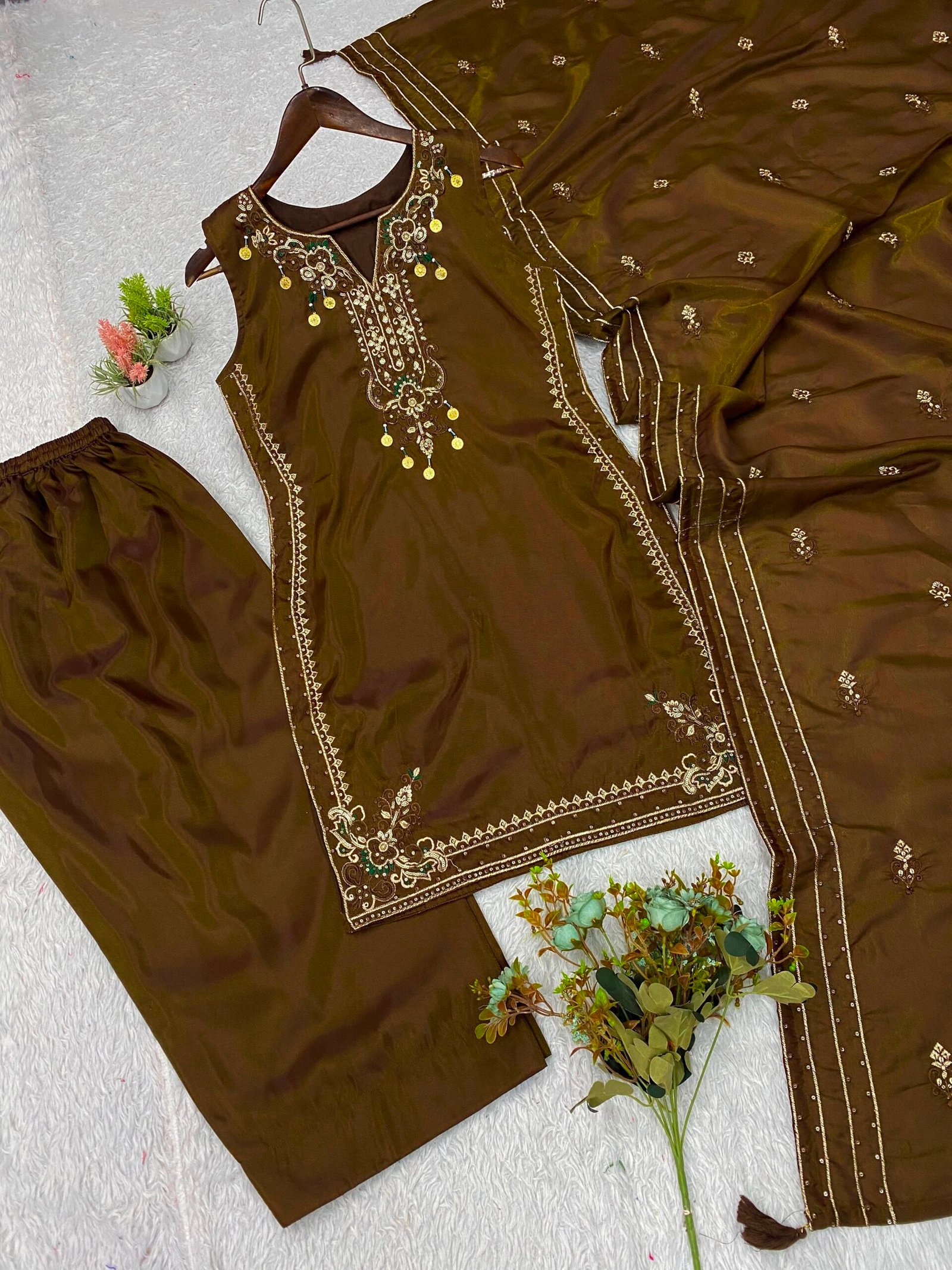 top , salwaar with dupatta beautiful sequence embroidered worked top , salwaar with dupatta beautiful sequence embroidered worked