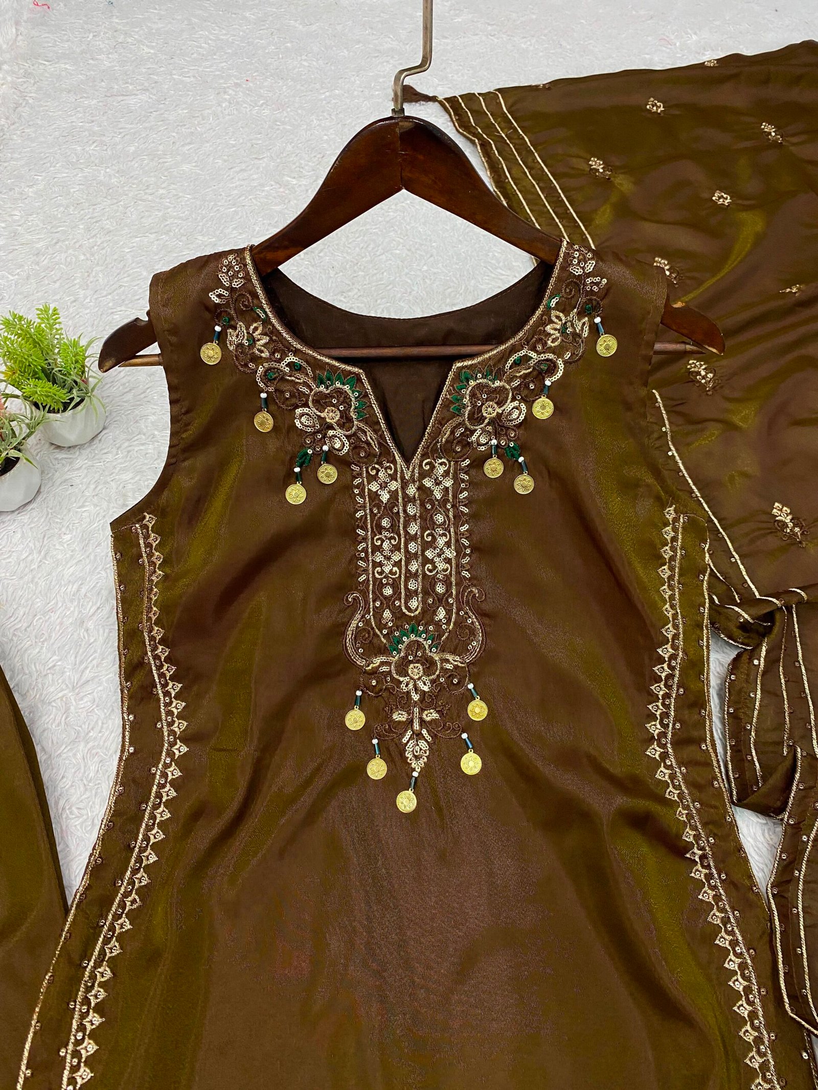 top , salwaar with dupatta beautiful sequence embroidered worked top , salwaar with dupatta beautiful sequence embroidered worked