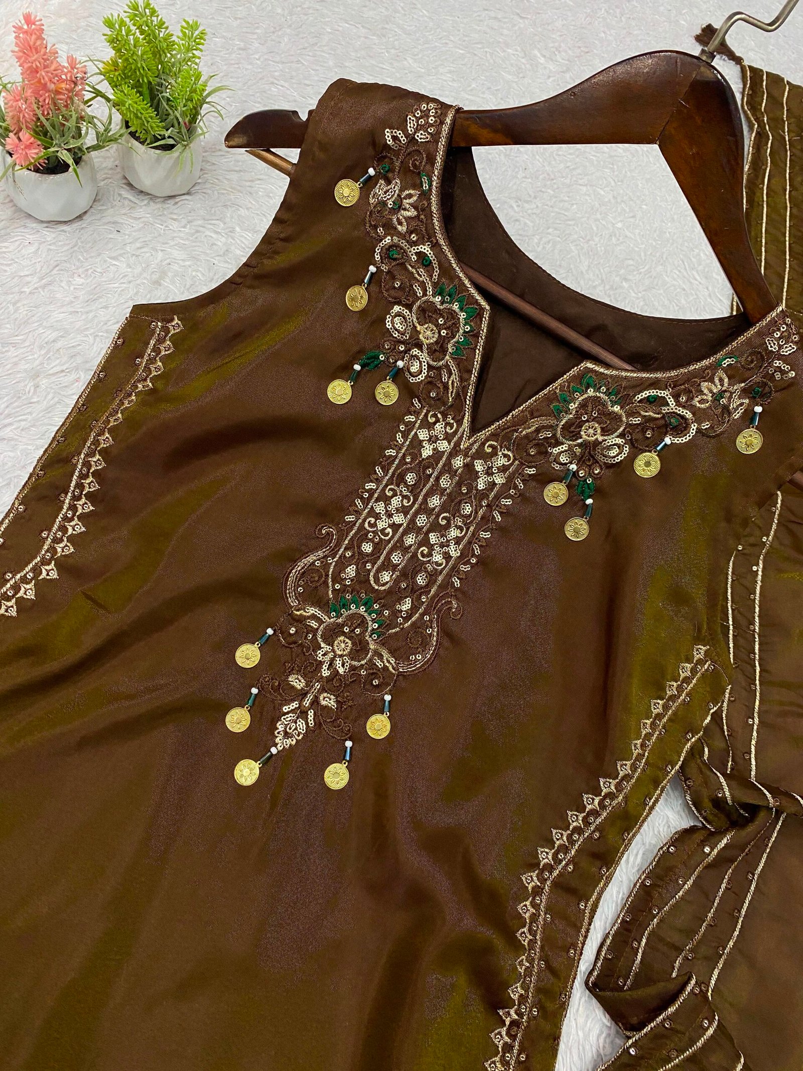 top , salwaar with dupatta beautiful sequence embroidered worked top , salwaar with dupatta beautiful sequence embroidered worked
