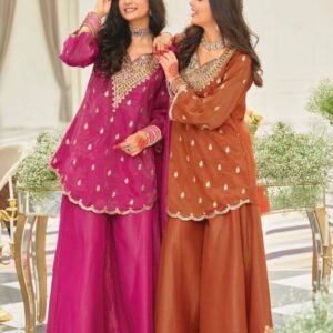 designer heavy natural silk embroidery sequence sharara suit