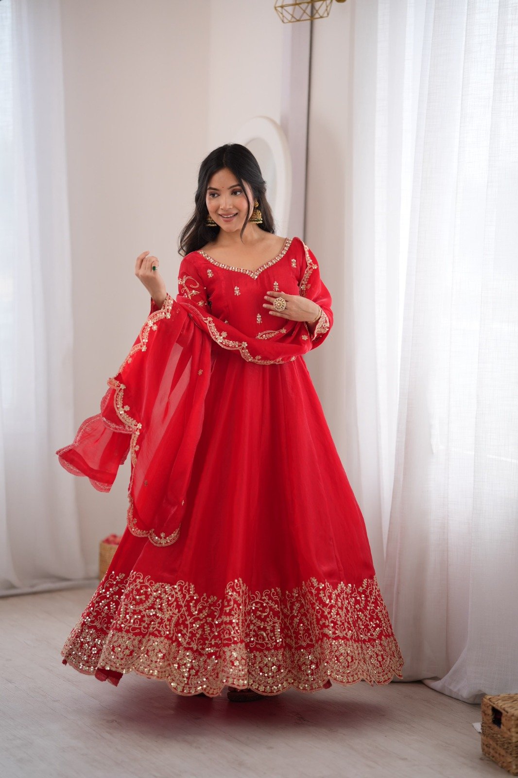 presenting anarkali gown pant dupatta set fendy silk with embroidery codding and sequence work presenting anarkali gown pant dupatta set fendy silk with embroidery codding and sequence work