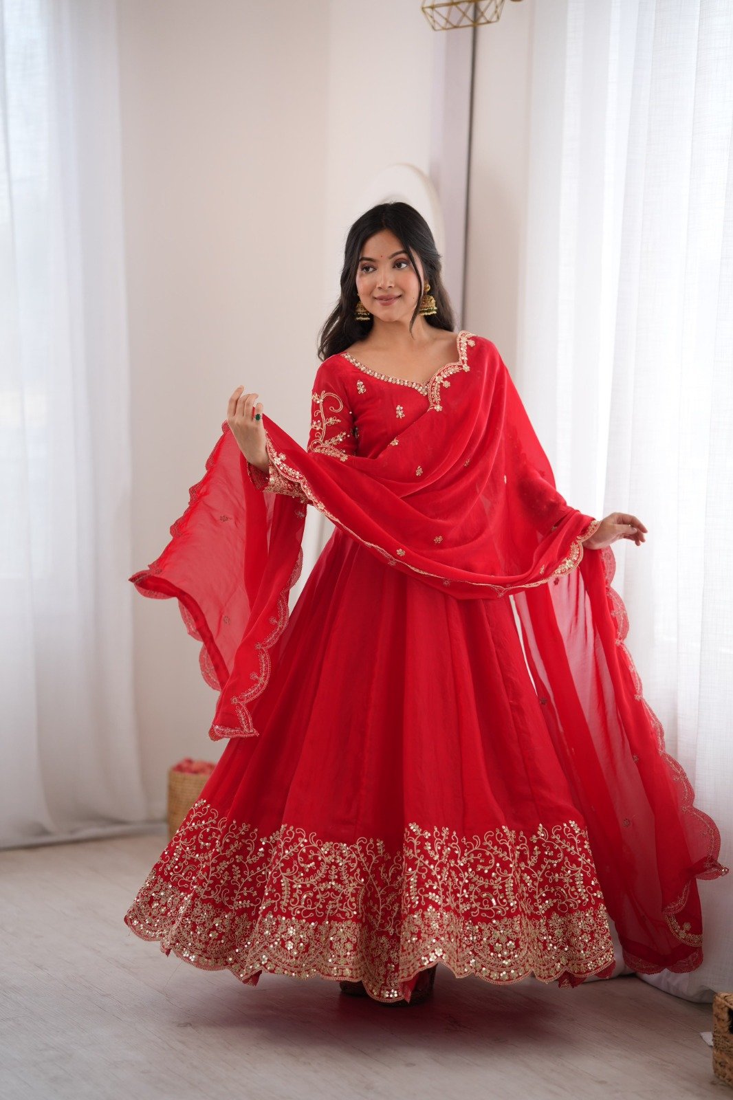 presenting anarkali gown pant dupatta set fendy silk with embroidery codding and sequence work presenting anarkali gown pant dupatta set fendy silk with embroidery codding and sequence work