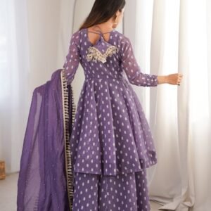 presenting top palazzo sharara suit heavy crunchy silk with jacquard butti work