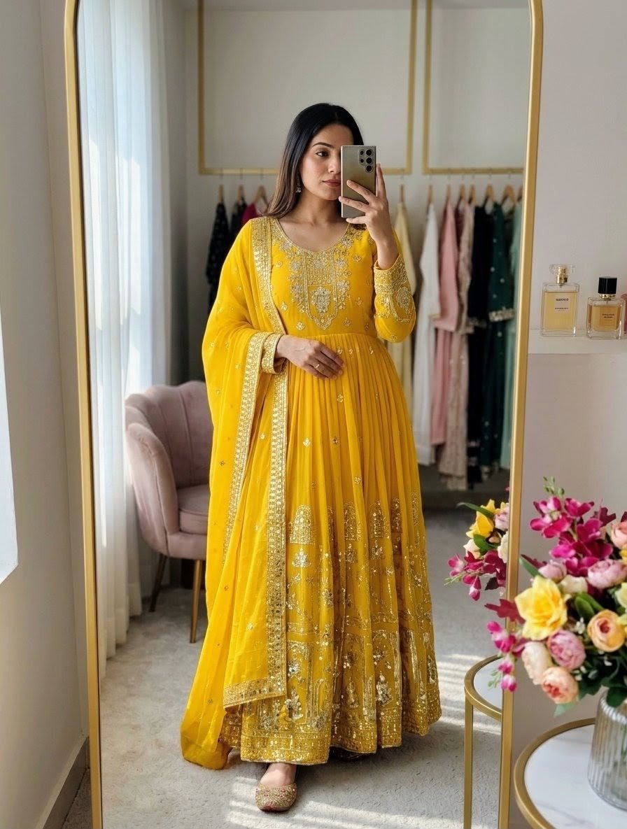 fox georgette anarkali gown pent dupatta set with embroidery sequence work fox georgette anarkali gown pent dupatta set with embroidery sequence work